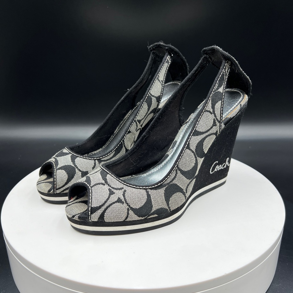 COACH Black and Off White Wedges